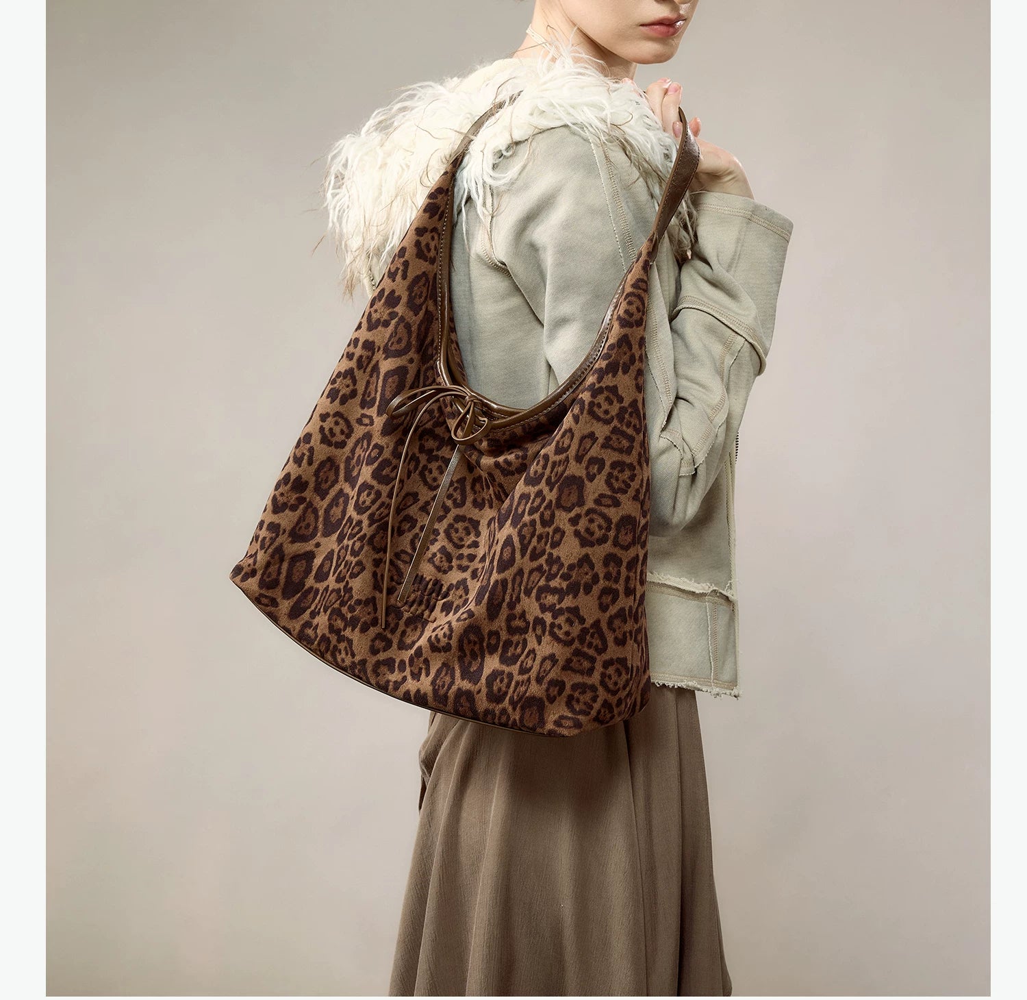 JACD Lazy and Relaxed Leopard Print Bag Women's Large-capacity Tote Bag