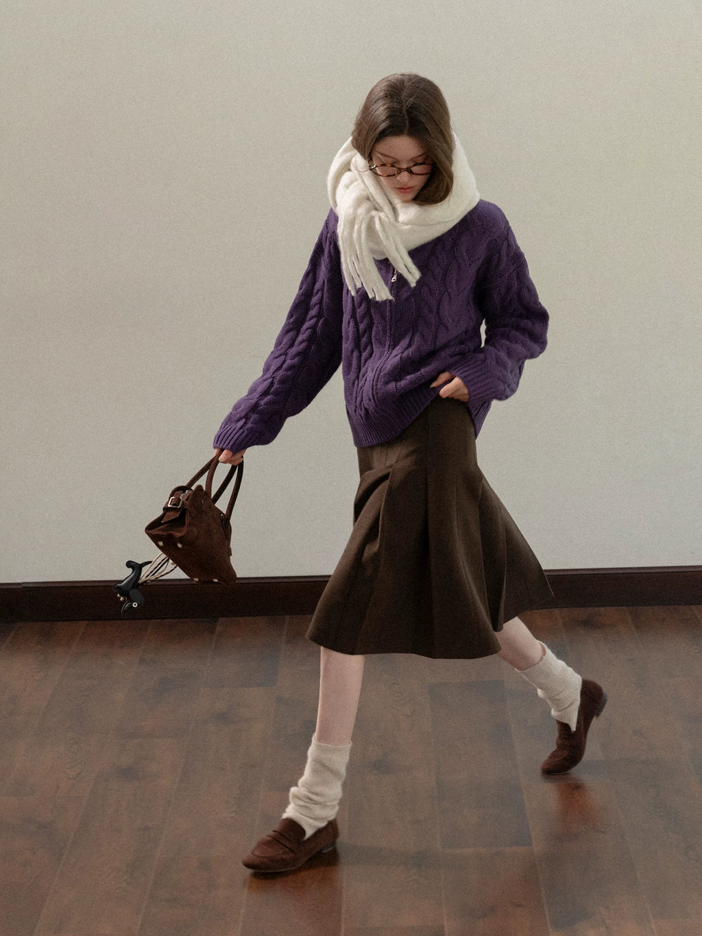 EGGKA Retro Polished High-waisted Woolen Skirt