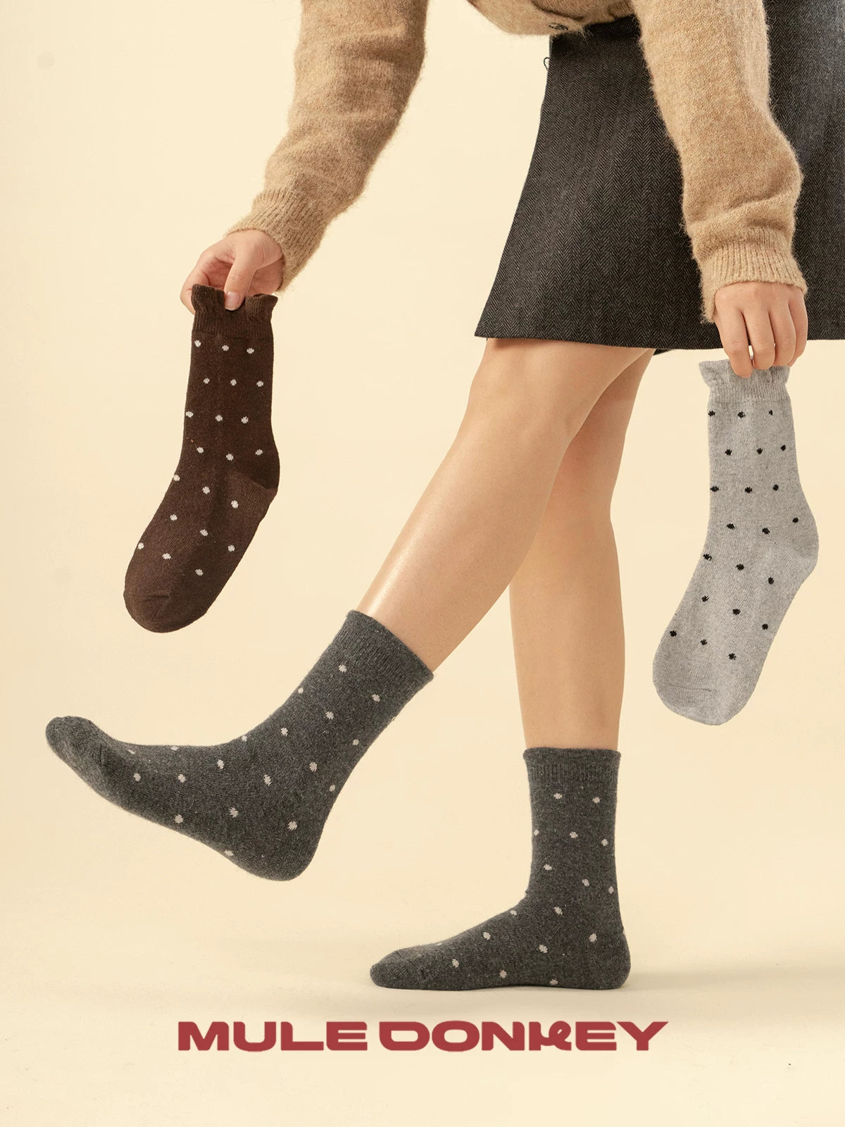 Mule Donkey Polka Dot Medium Tube Wool Stacking Socks