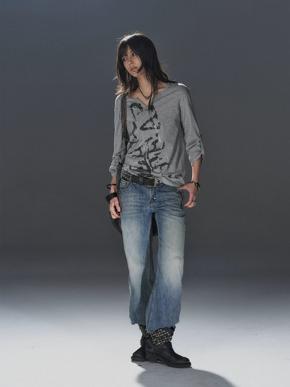 WearAndtear Double Zipper Contrasting Low-rise Jeans