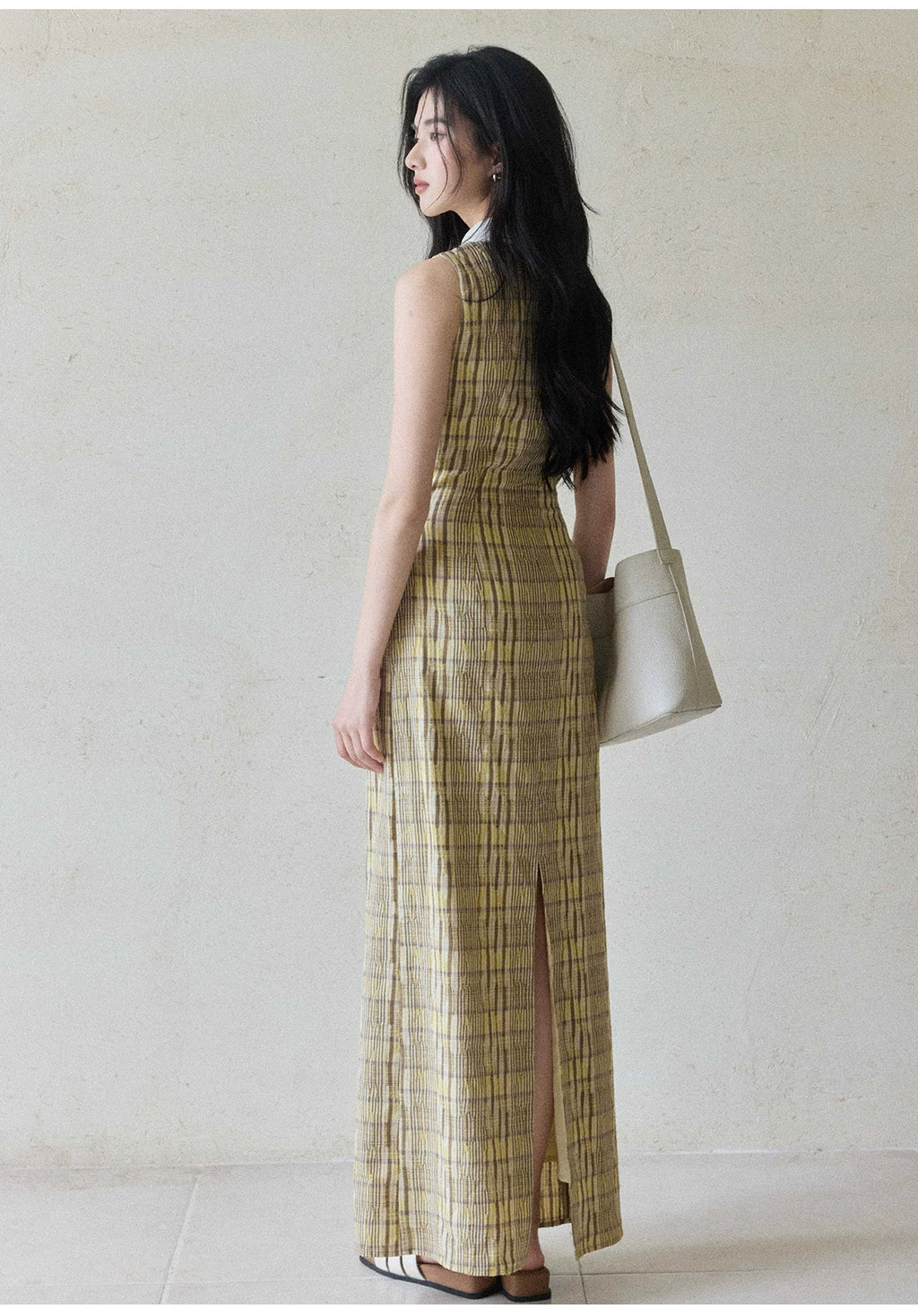TYANG Plaid Lapel Temperament Sleeveless Dress