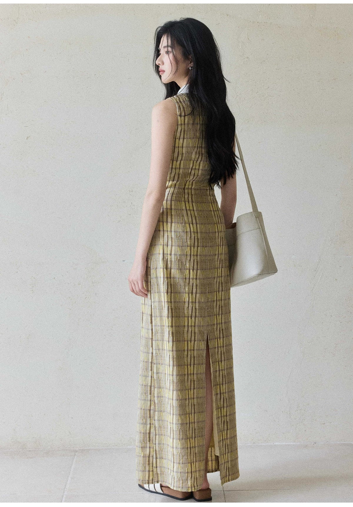 TYANG Plaid Lapel Temperament Sleeveless Dress