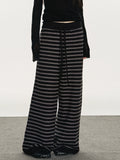 Anna Aneae Striped Versatile Loose Wide Leg Drawstring Knitwear