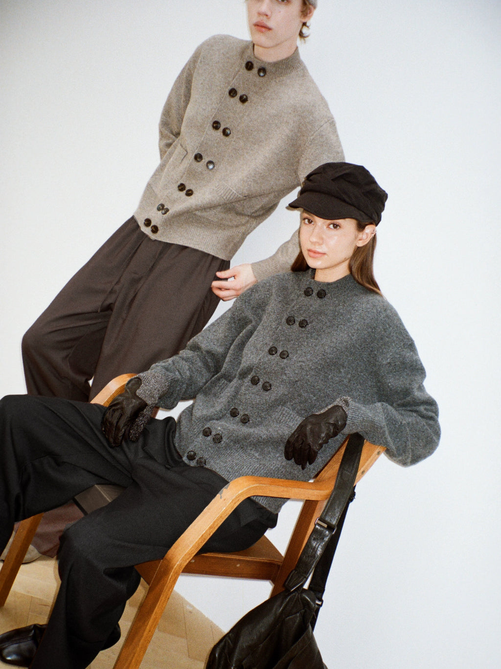 VLABMADE Vintage Double-breasted Crew-neck Knitted Cardigan