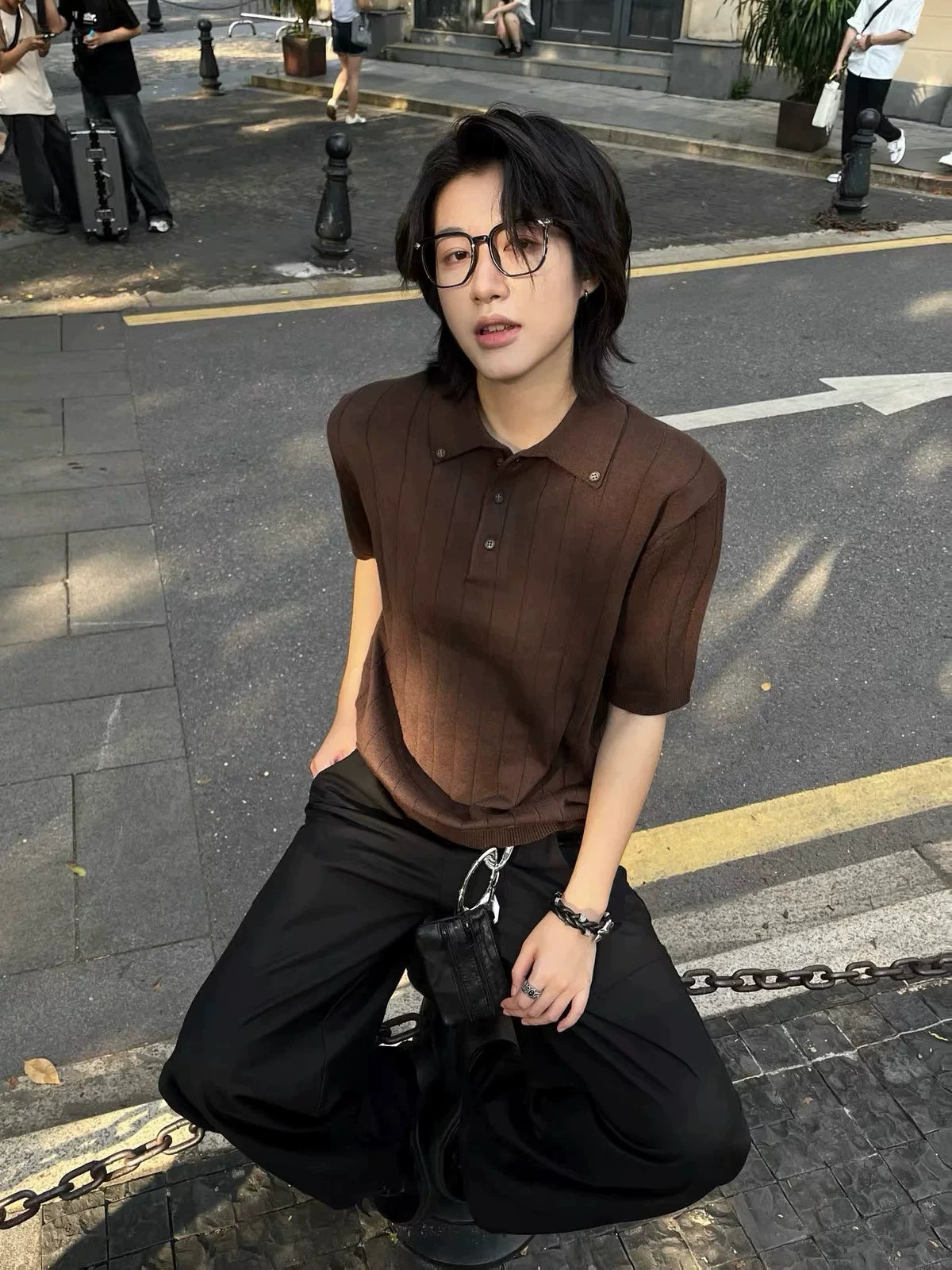 AMBSOM Anti-wrinkle Skin-friendly Waist Versatile Polo Shirt Tee