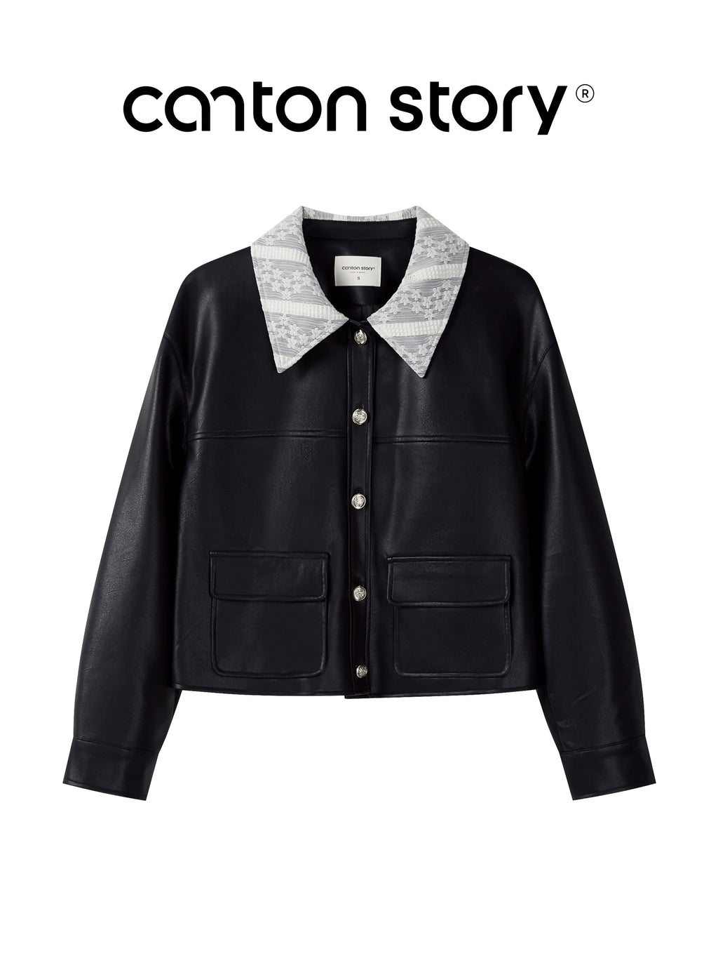 Cantonstory Vintage Lace Lapel Leather Jacket