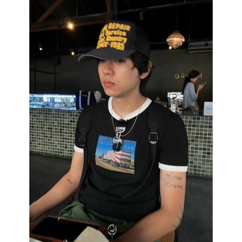 Mcmxciii Contrasting Color Slim Casual Tee