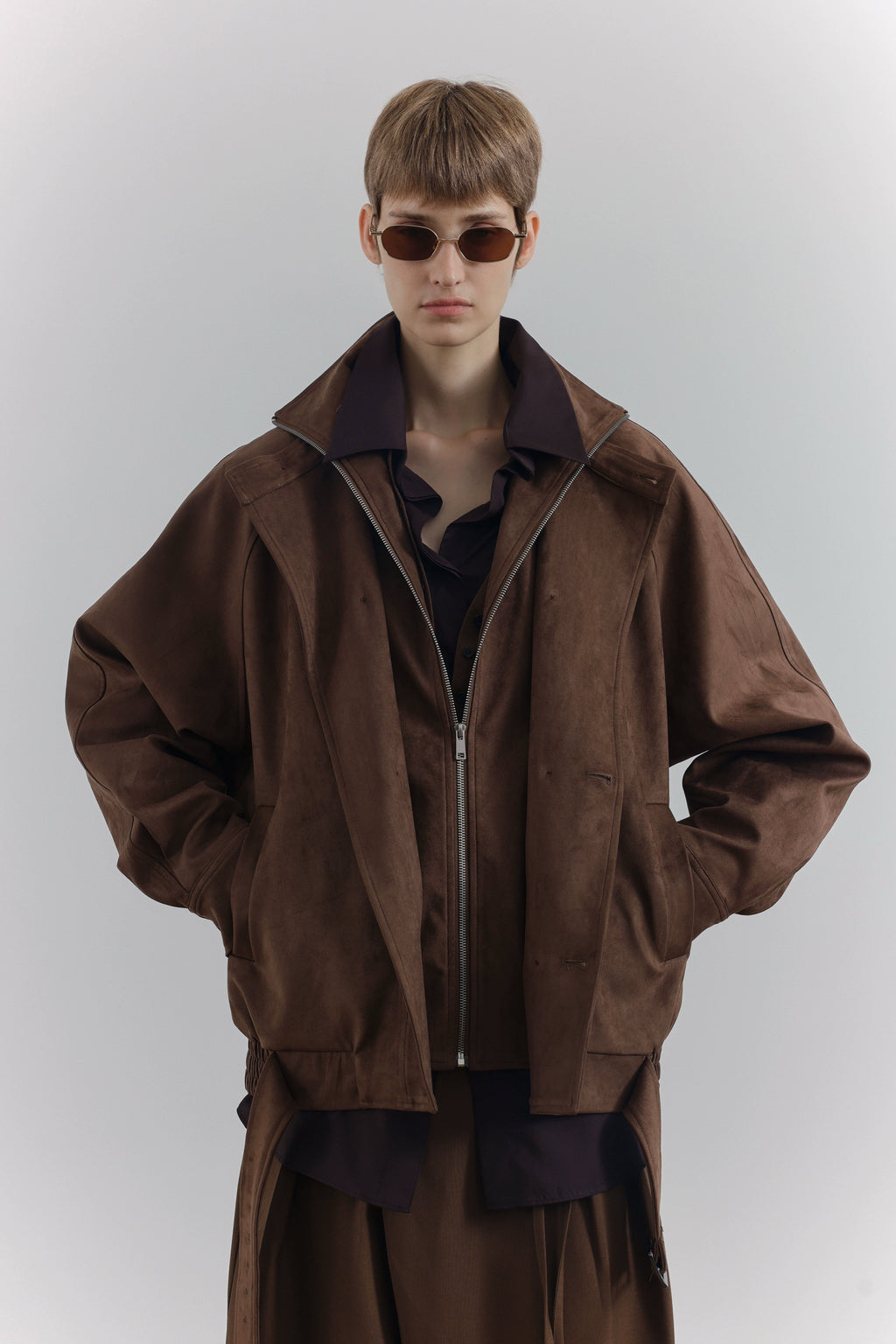 COLN Suede Double-neck Double-breasted Jacket