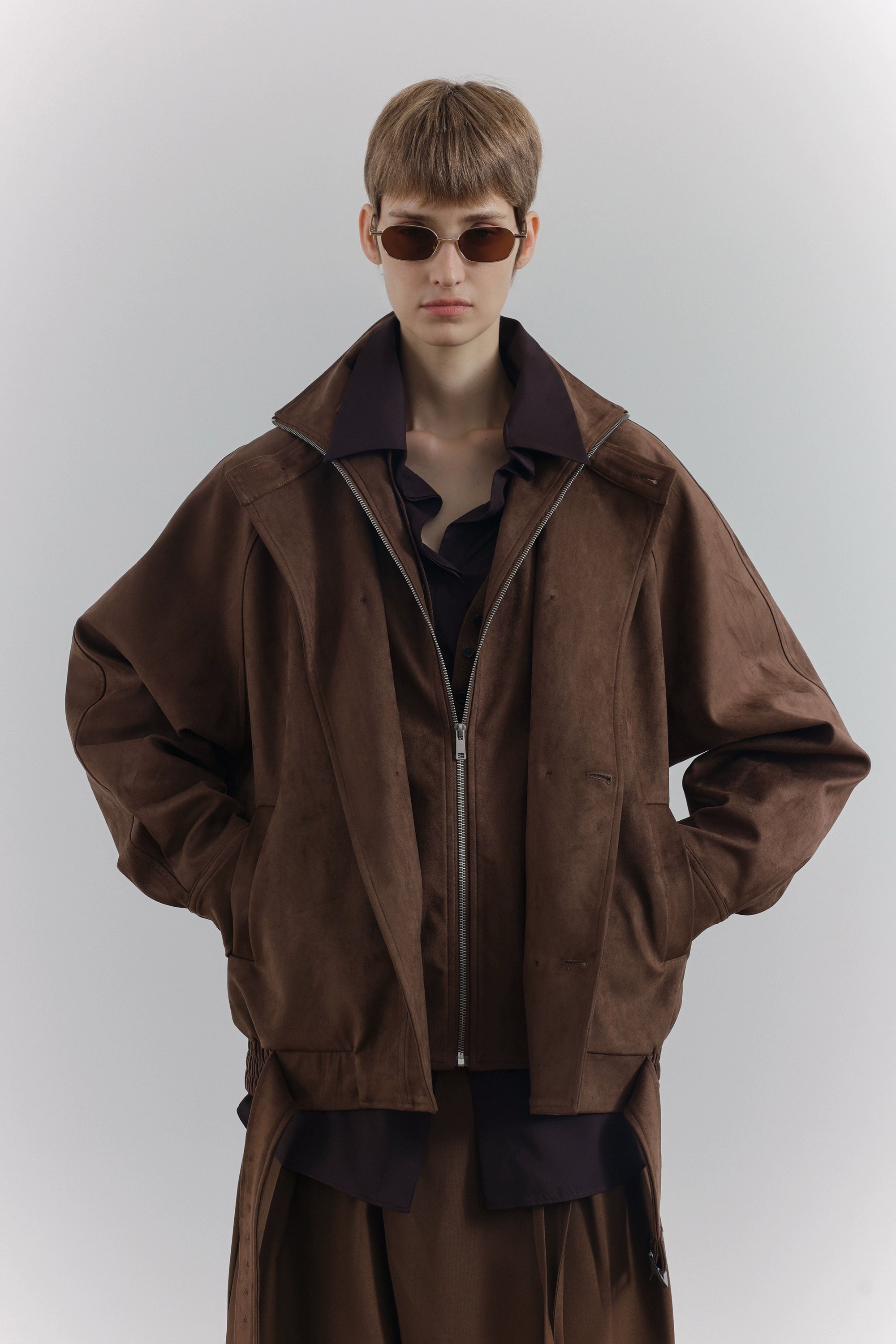 COLN Suede Double-neck Double-breasted Jacket