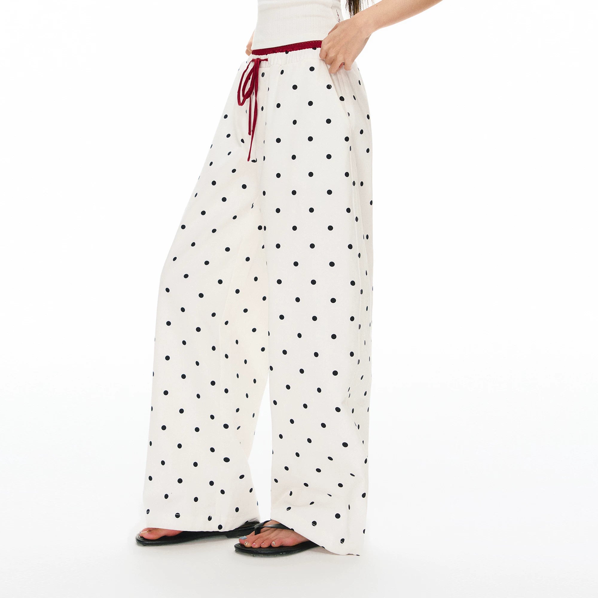 Ariseism Vintage Wide Leg Polka Dot Casual Pants