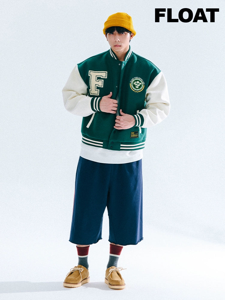 FLOAT Embroidered Contrasting Stitching Loose Baseball Jacket