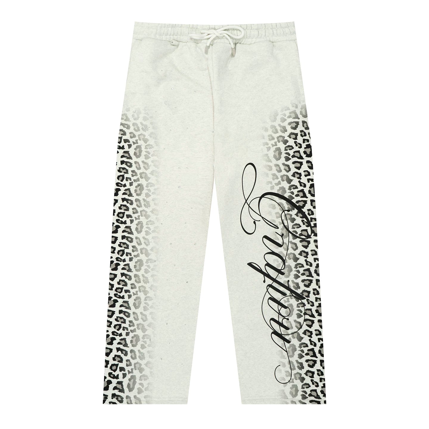 GRAF Gradual Change Snow Leopard Pattern Rhinestone Fleece Sweatpants