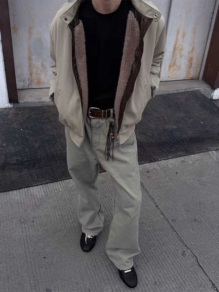 ZOZOFOREST Fleece Stiff Washed Casual Pants