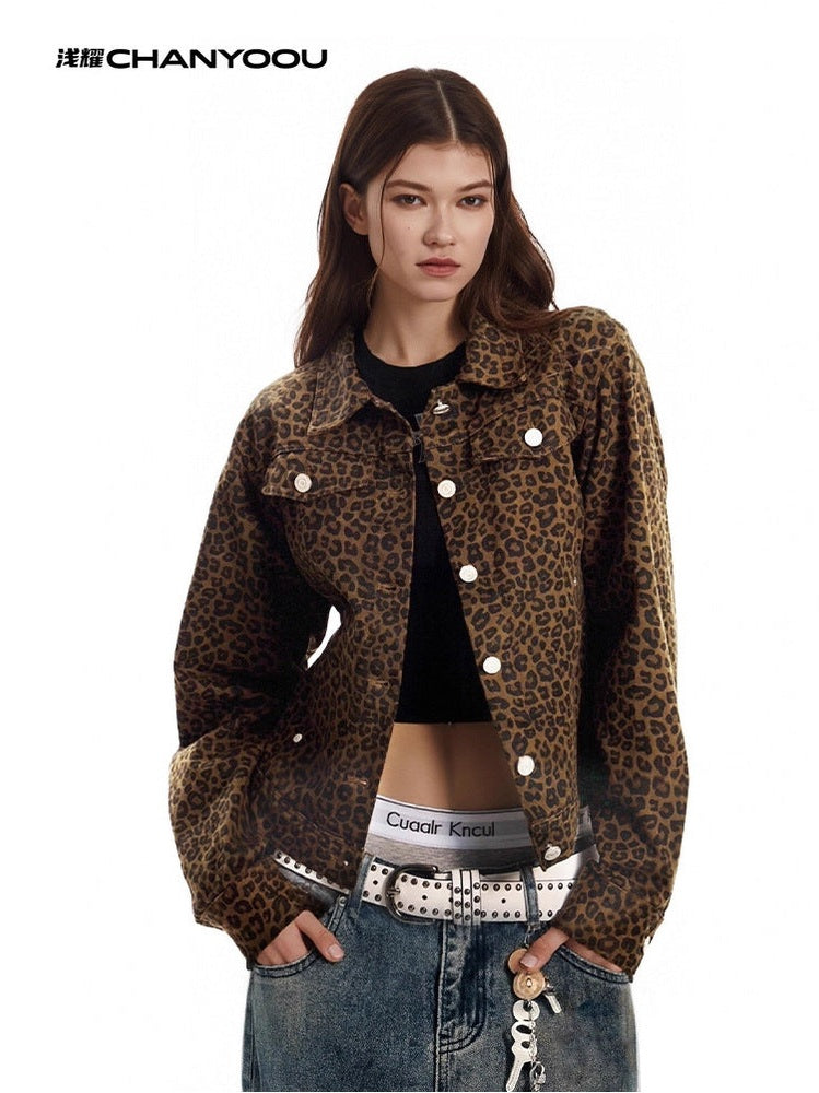 CHANYOOU Vintage Lapel Leopard Print Short Jacket