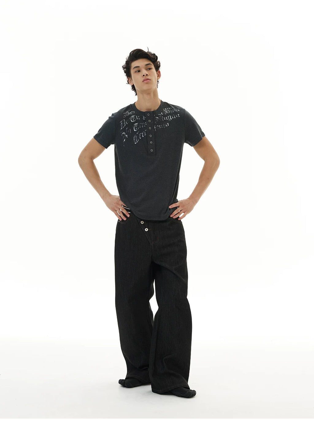 WLNEXT Front Shoulder Premium Sense Henry Collar Tee