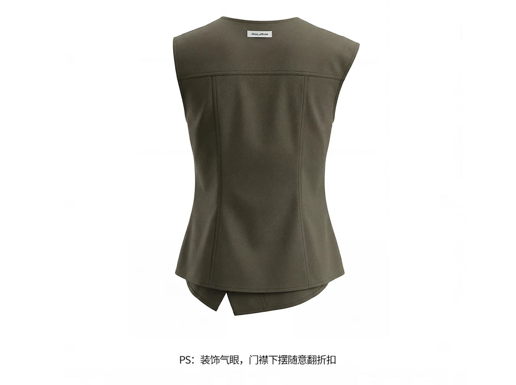 JIKOO Diagonal-breasted Waist-pleated Sleeveless Shirt