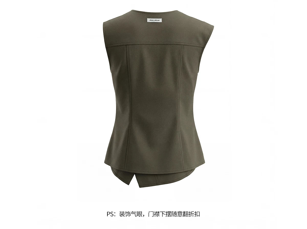 JIKOO Diagonal-breasted Waist-pleated Sleeveless Shirt
