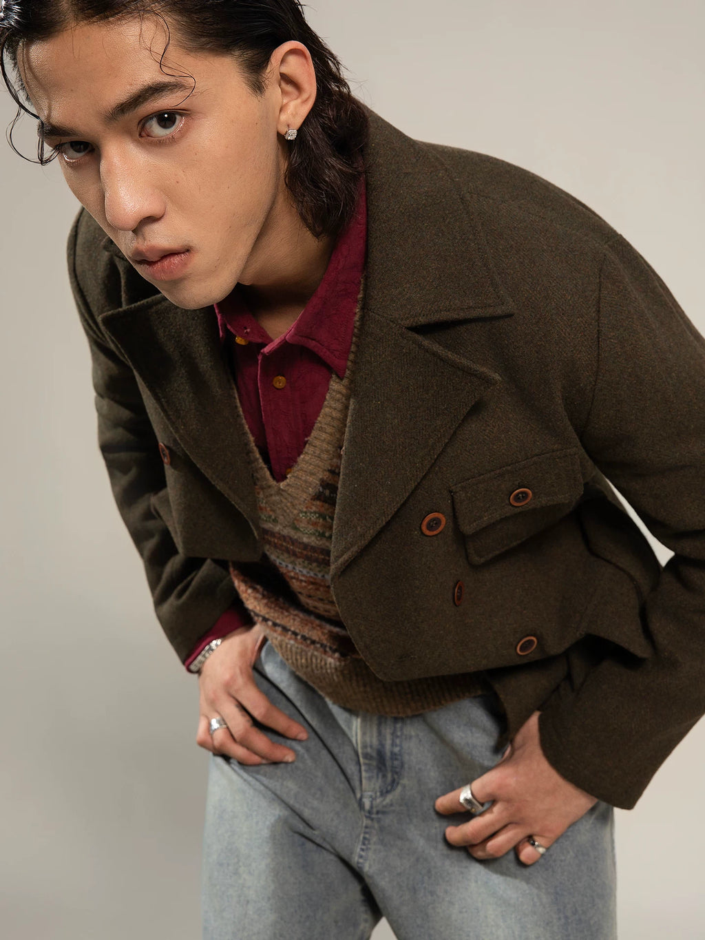 SOARIN Wool Tweed Multi-pocket Casual Jacket