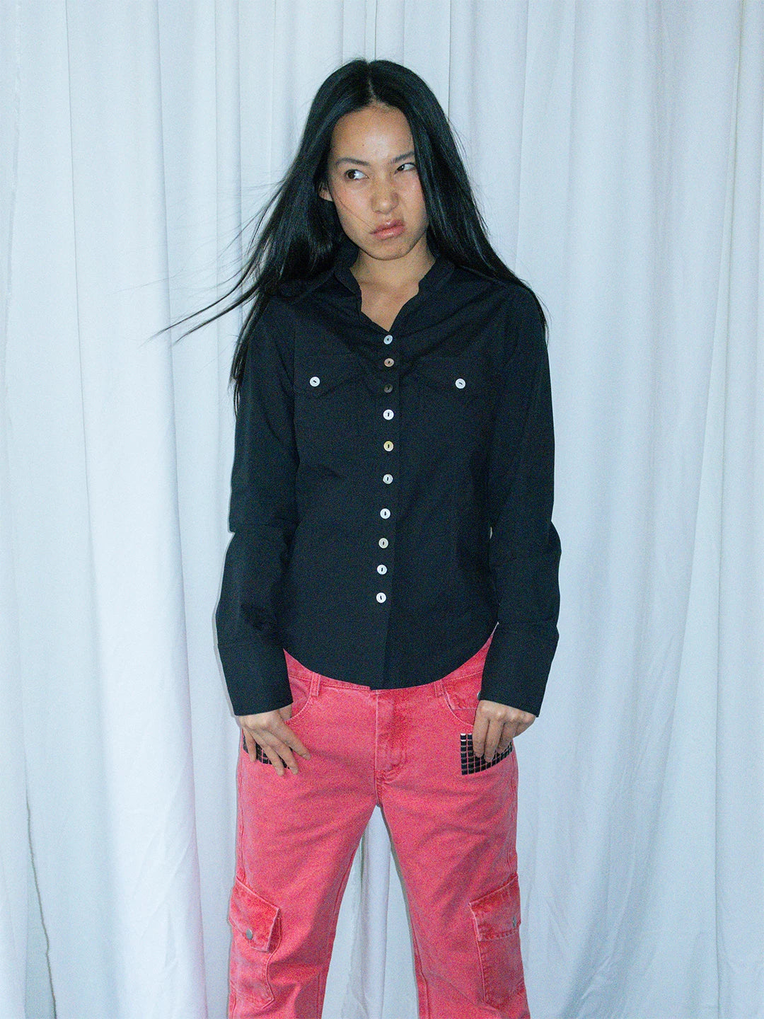 FUNKYFUN Lapel Twist Rope Waist Front Shoulder Shirt Jacket