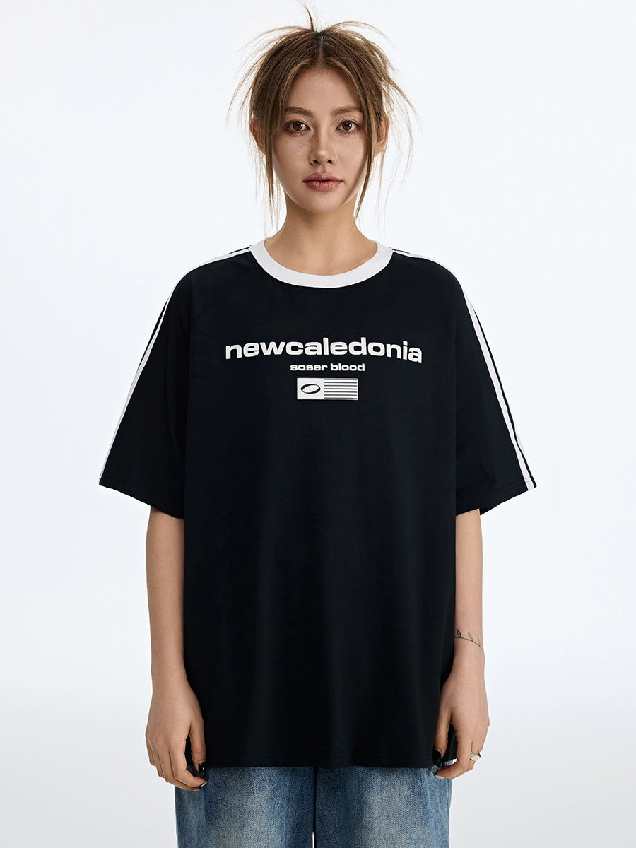 SOSER Retro Contrasting Splicing Letter Print Tee