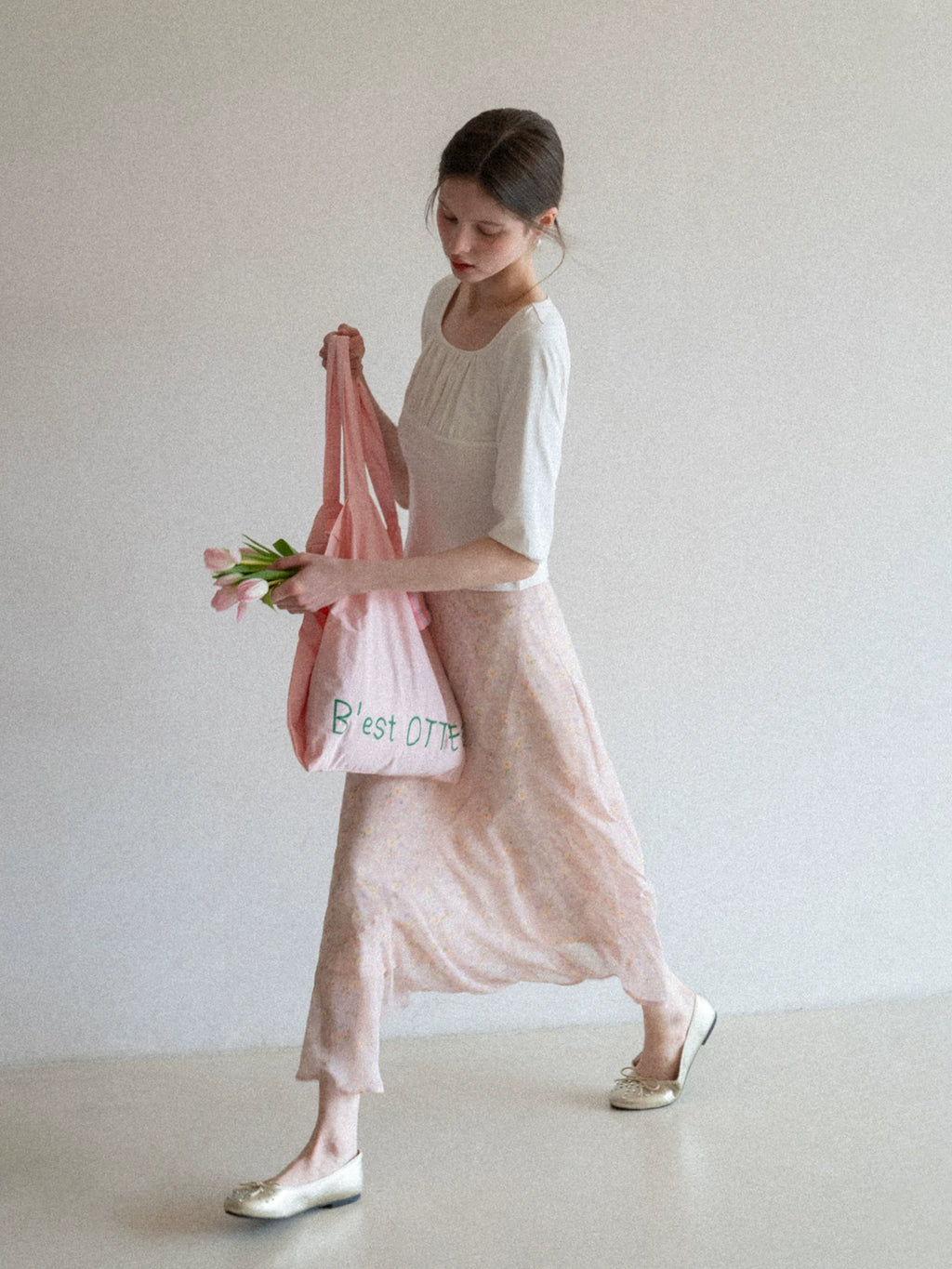 EGGKA Irregular Drape Elegant Floral Skirt