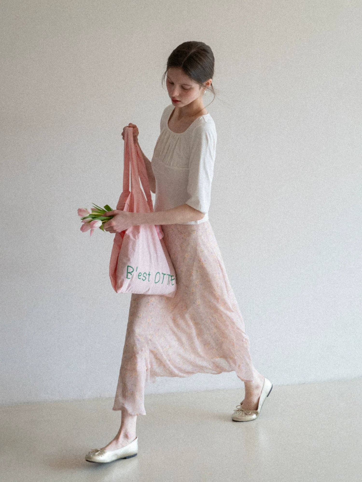 EGGKA Irregular Drape Elegant Floral Skirt