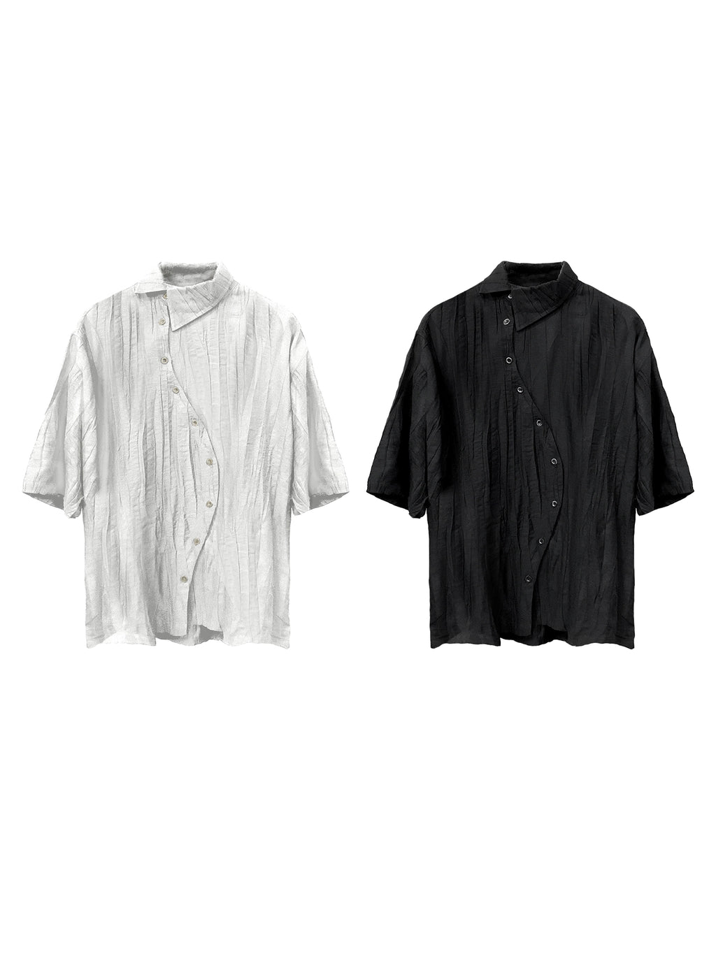 WANNA LAB Curve Placket Asymmetric Tailoring Tee
