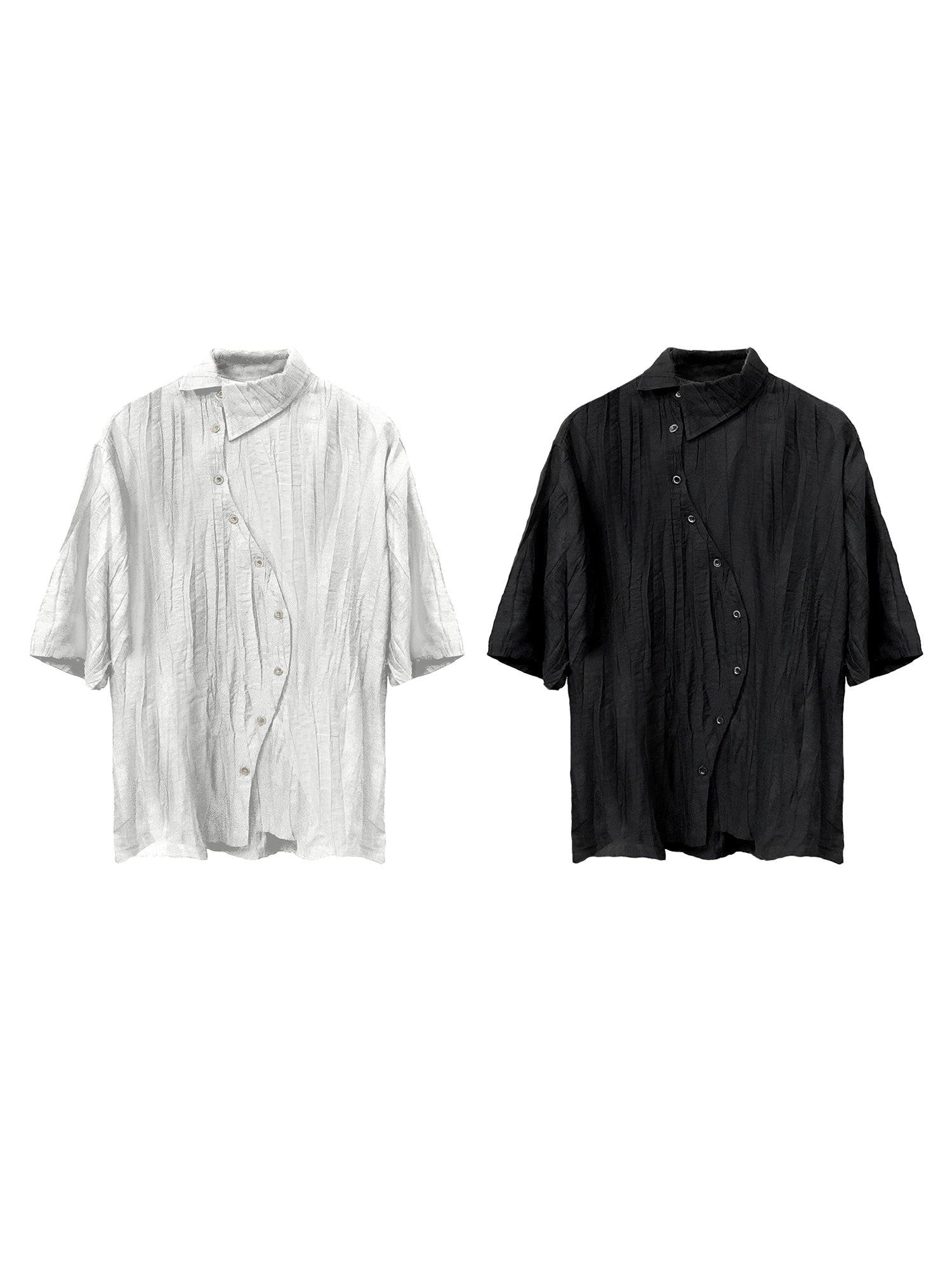 WANNA LAB Curve Placket Asymmetric Tailoring Tee