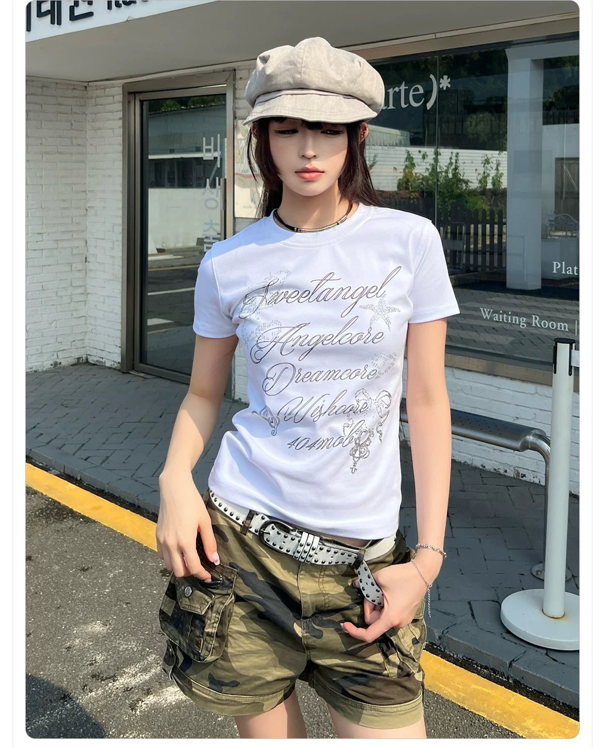 404MOB Alphabet Printed Hot Drill Front Shoulder Tee