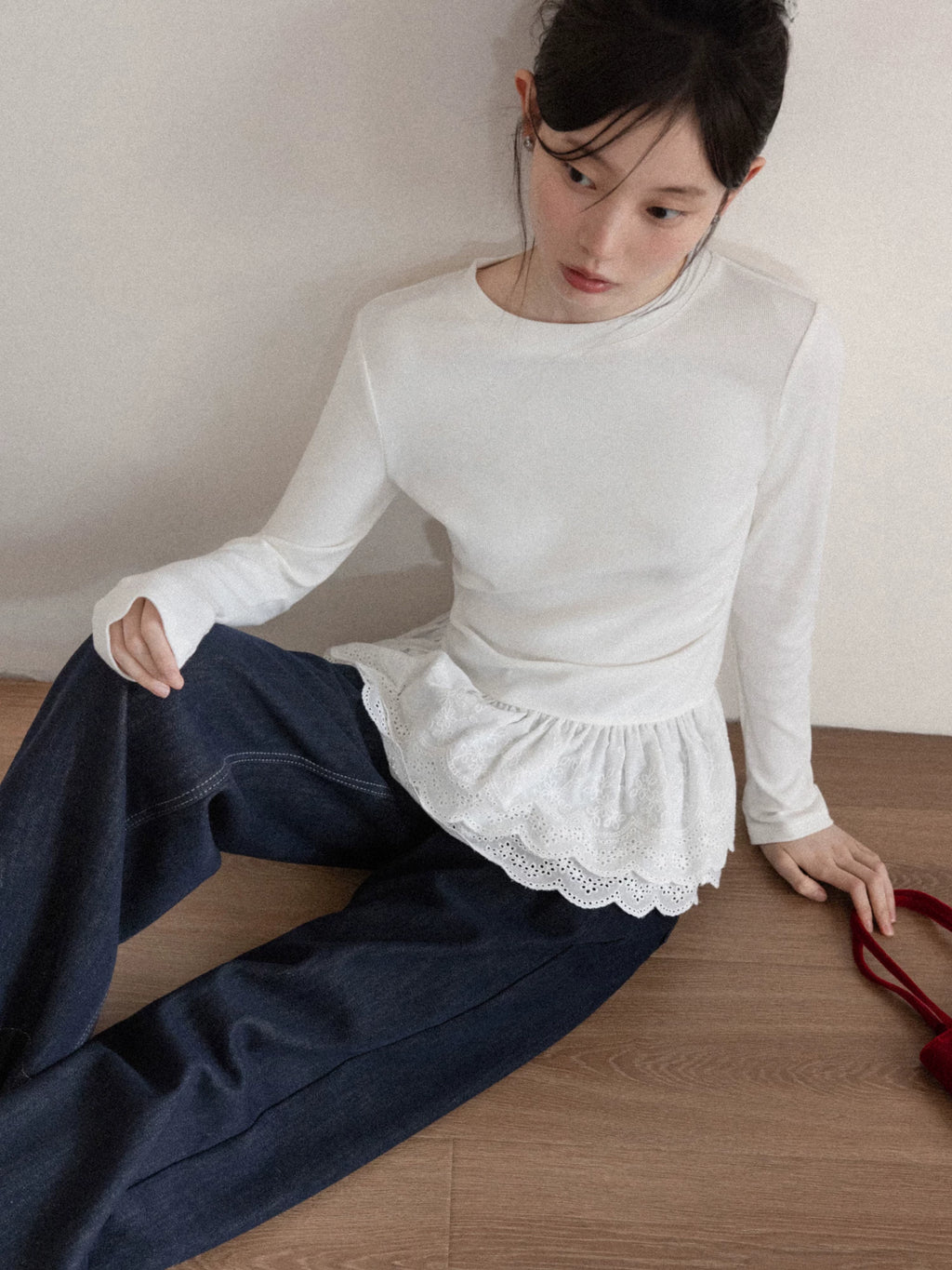 Cantonstory Crew Neck Lace Long Sleeve