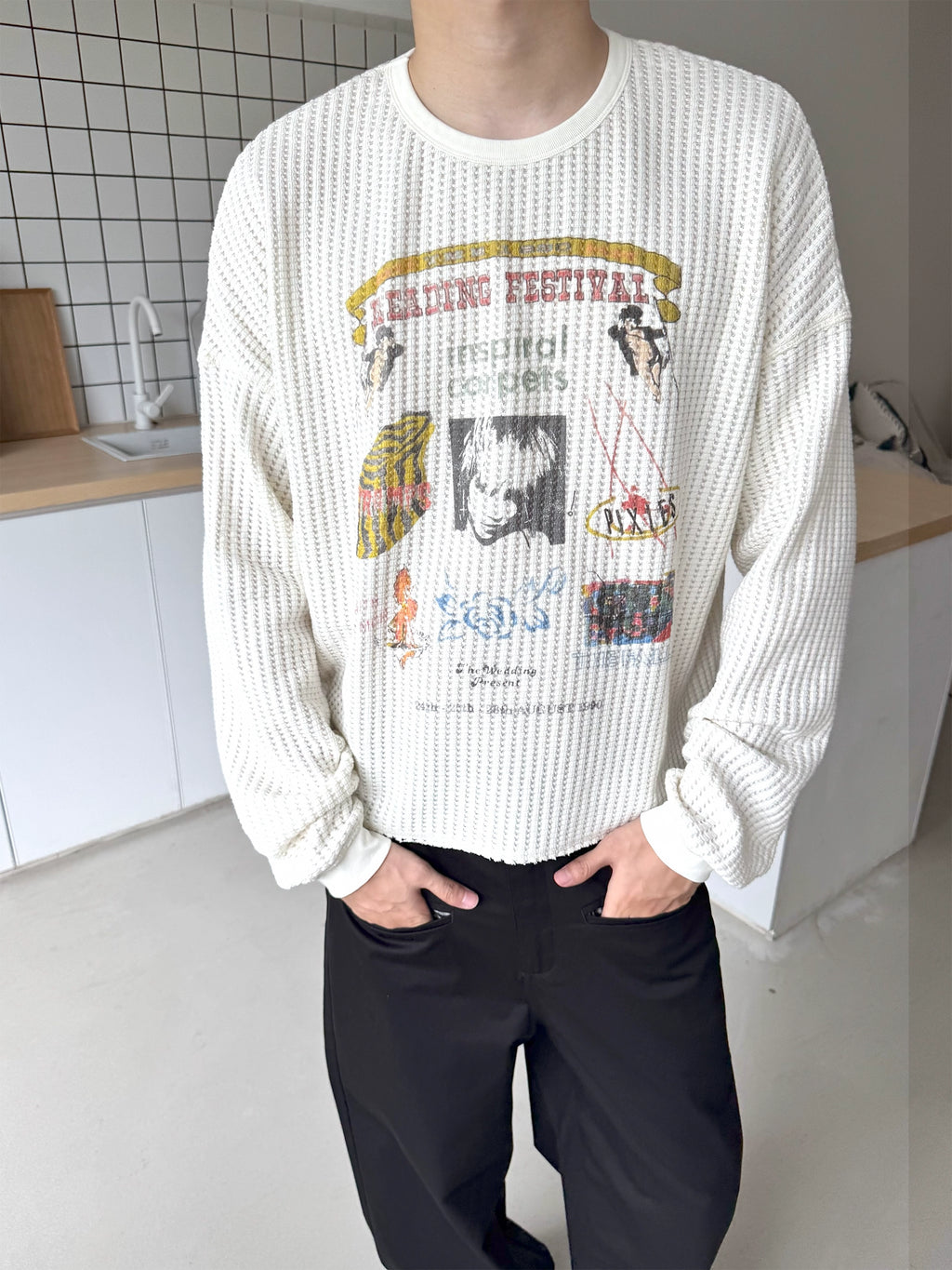 Erole Waffle Digital Printed Pullover Sweater