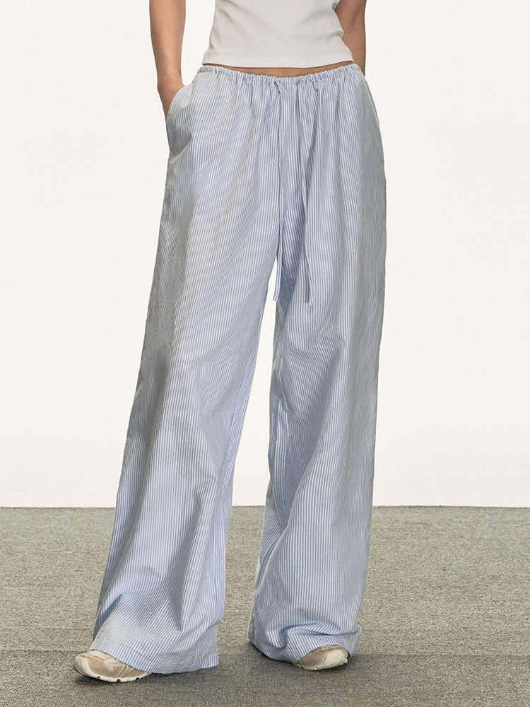 Anna Aneae Drawstring Wide Leg Straight Loose Versatile Floor Pants