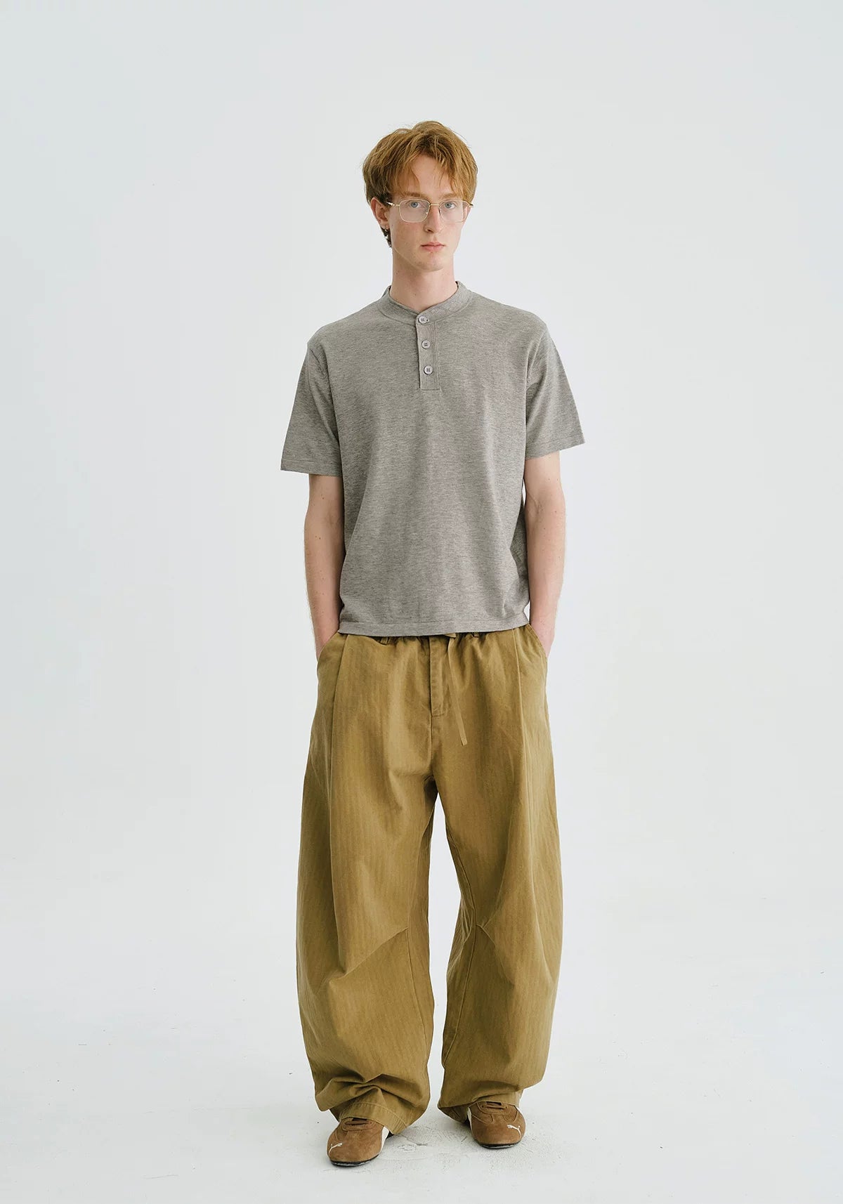 LIVINGTOWN Simple Henry Collar Versatile Casual Tee