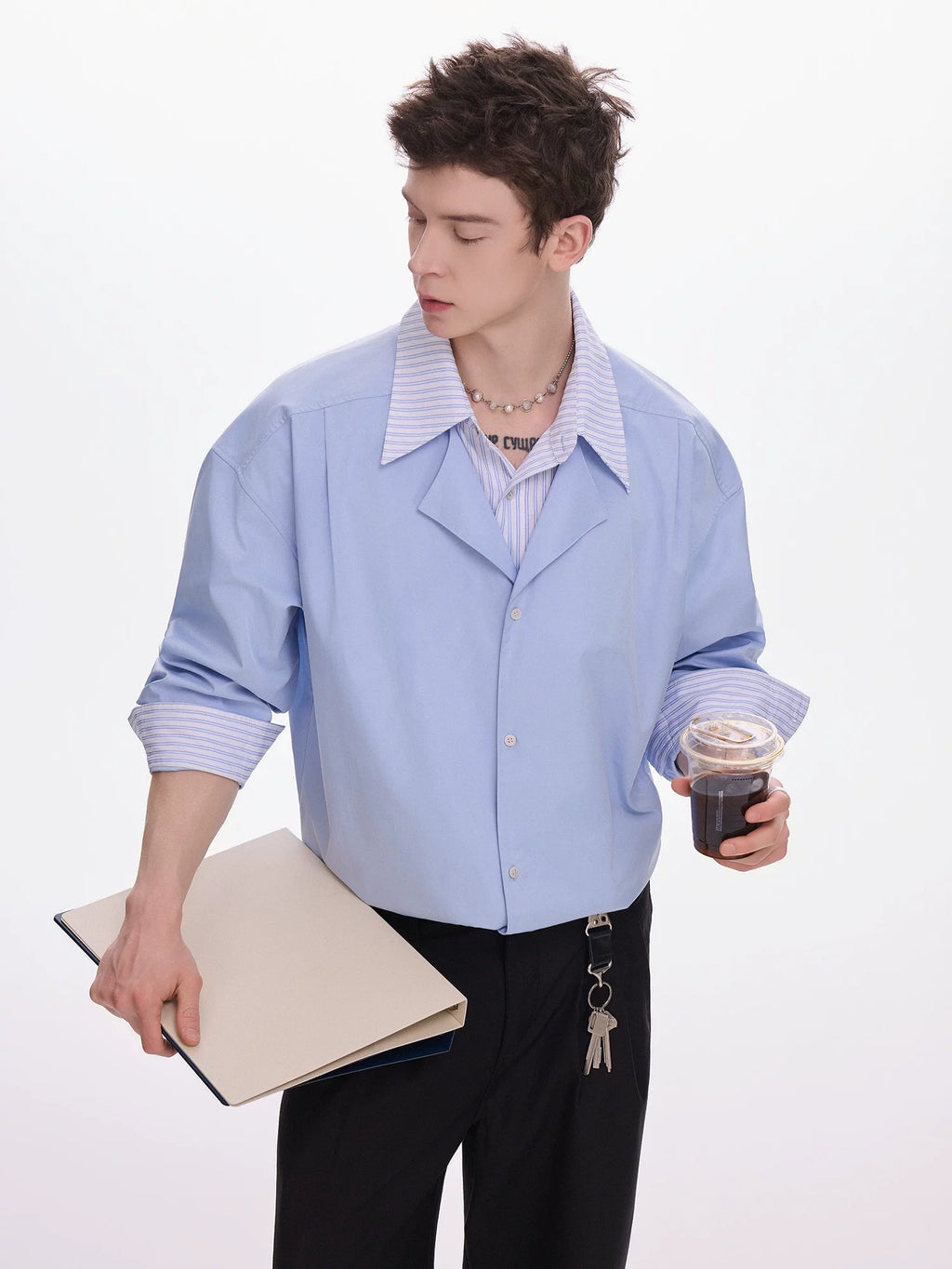 CHOR Fake Two-piece Lapel Spliced Striped Shirt