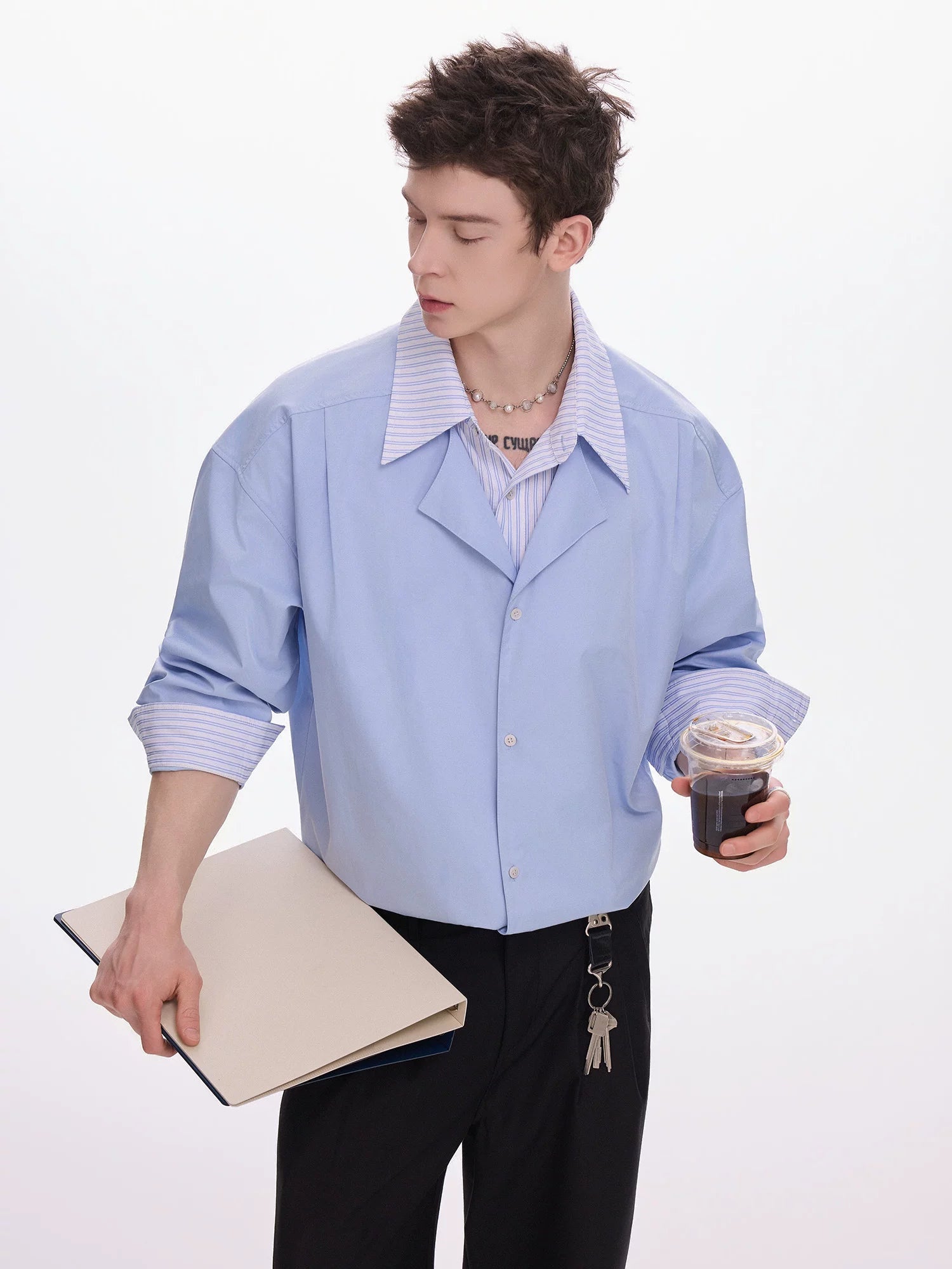 CHOR Fake Two-piece Lapel Spliced Striped Shirt
