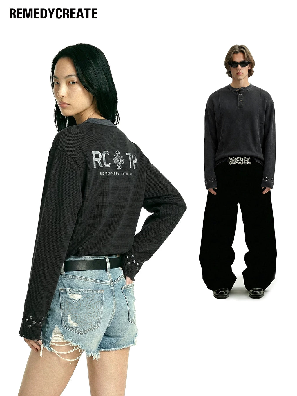 Remedy Vintage Henry Collar Rivet Waffle Long Sleeve
