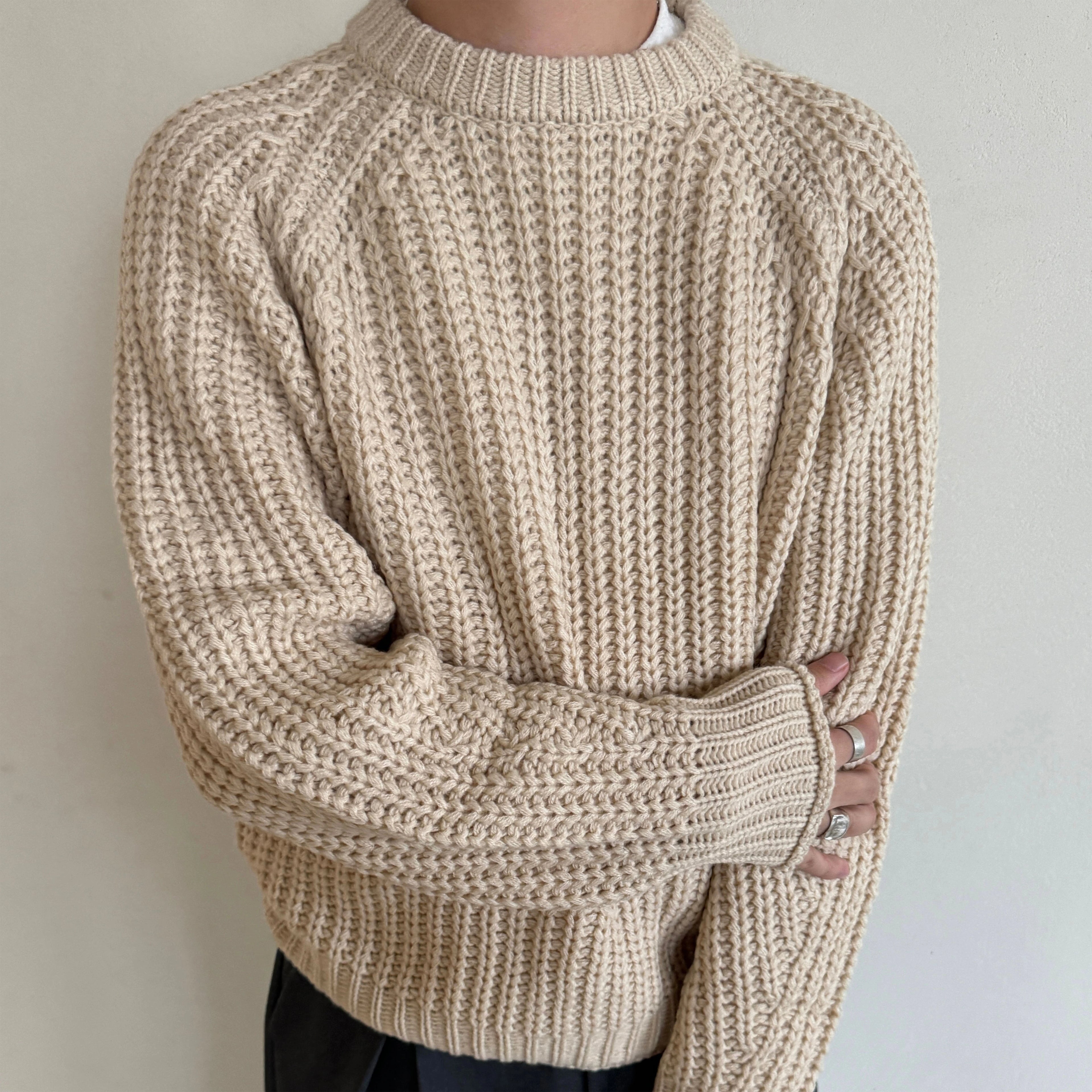Anniehal Fluffy Woven Curled Fisherman Sweater