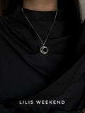 Lilis Weekend Solid Curved Moon Blue Opal Necklace