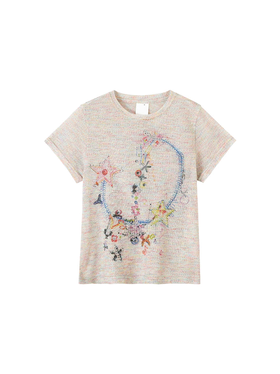 CONP Star Necklace Bow Music Note Colored Yarn Tee