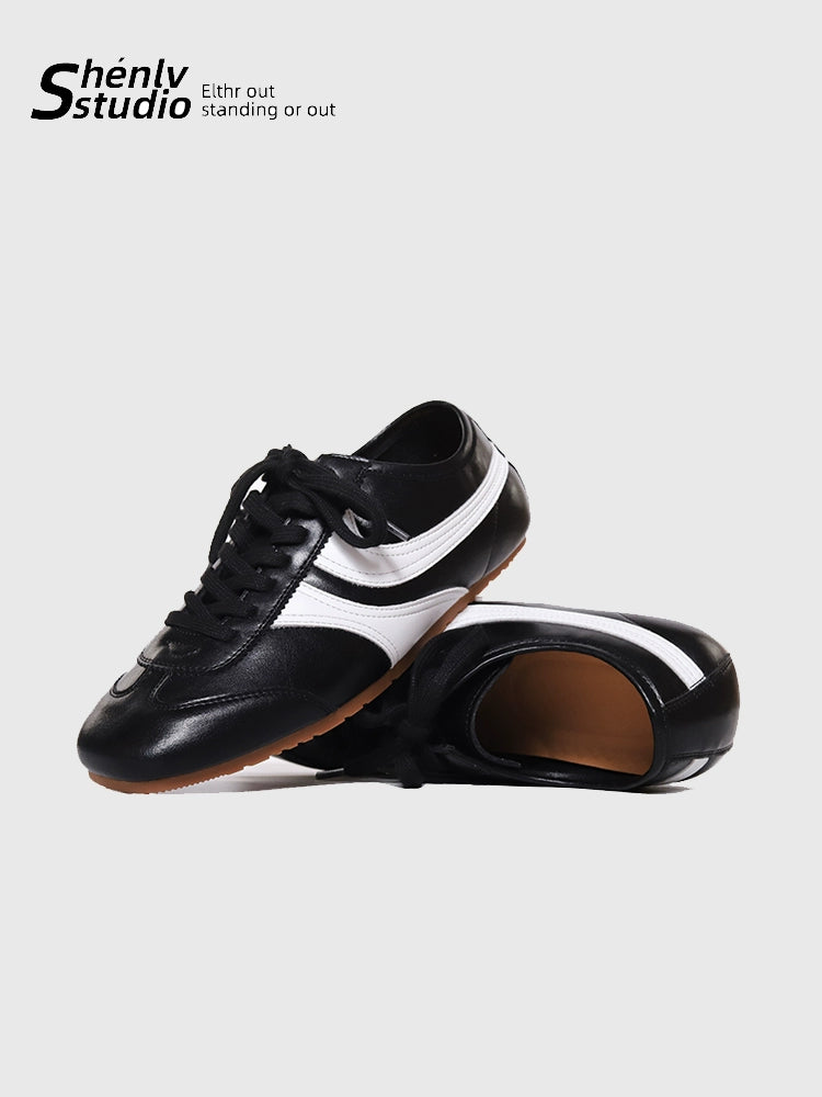 SHENLV STUDIO Minimalist Lazy Square Head Flat Leather Shoes