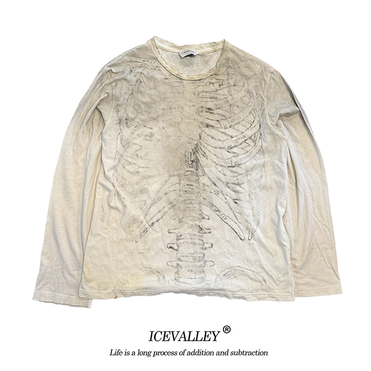 Wang Youbing Studio! SKELETON 260g 100% Cotton Long Sleeve Tee