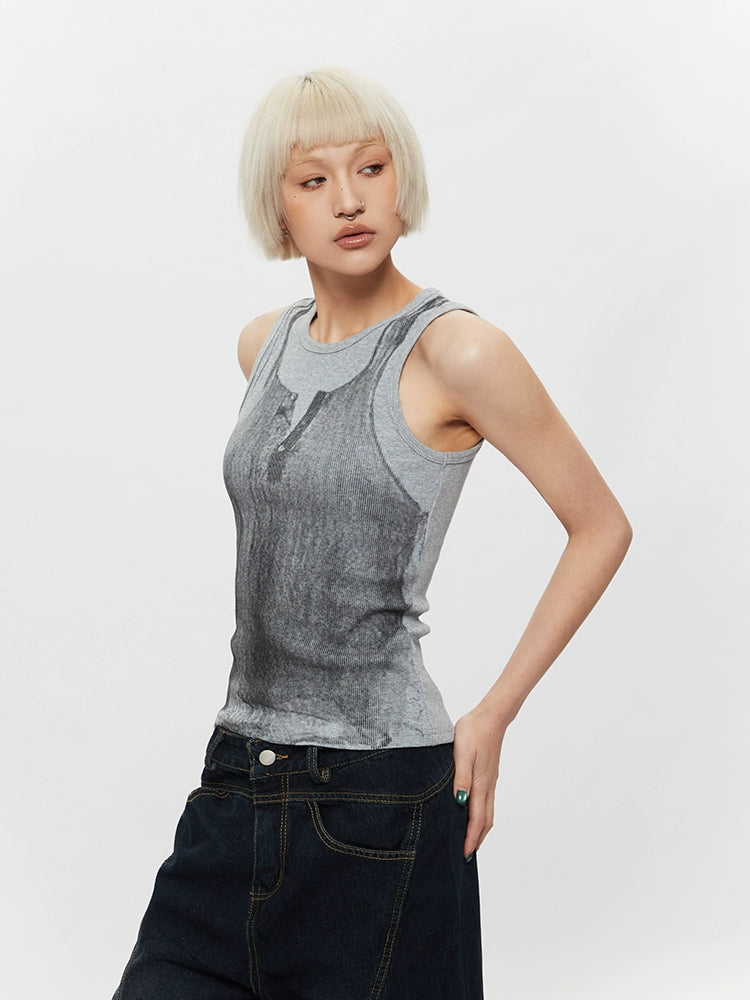 AIRHOOD Retro Printed I-shaped Sling Vest