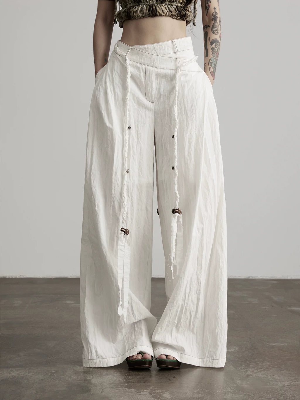 INDULGE Irregular Double Waist Wide Leg Pants