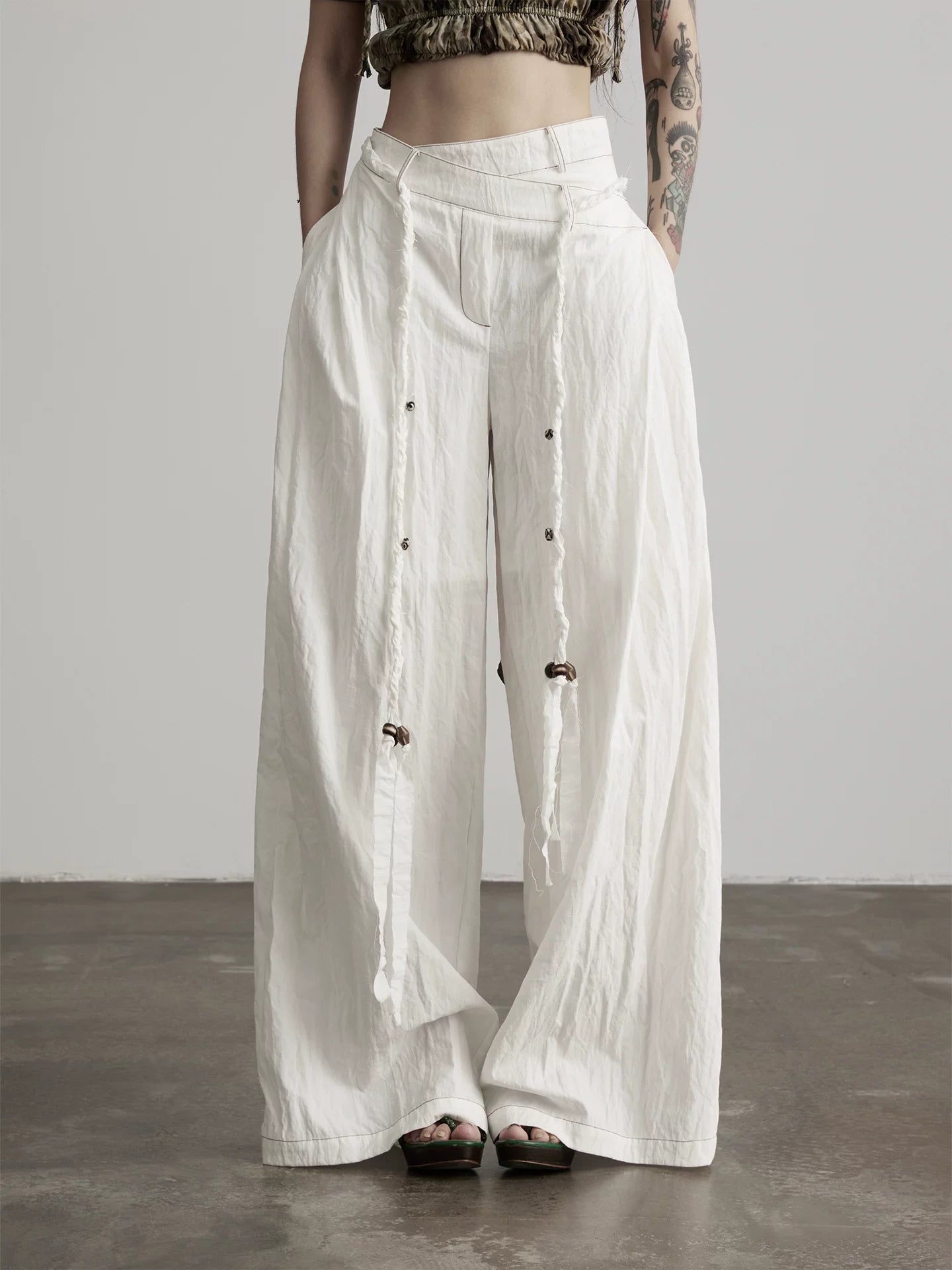 INDULGE Irregular Double Waist Wide Leg Pants