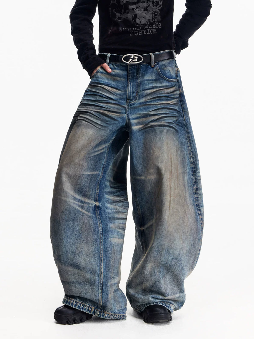 PEOPLESENSE Vintage Wear Resistant Loose Wide Leg Pants