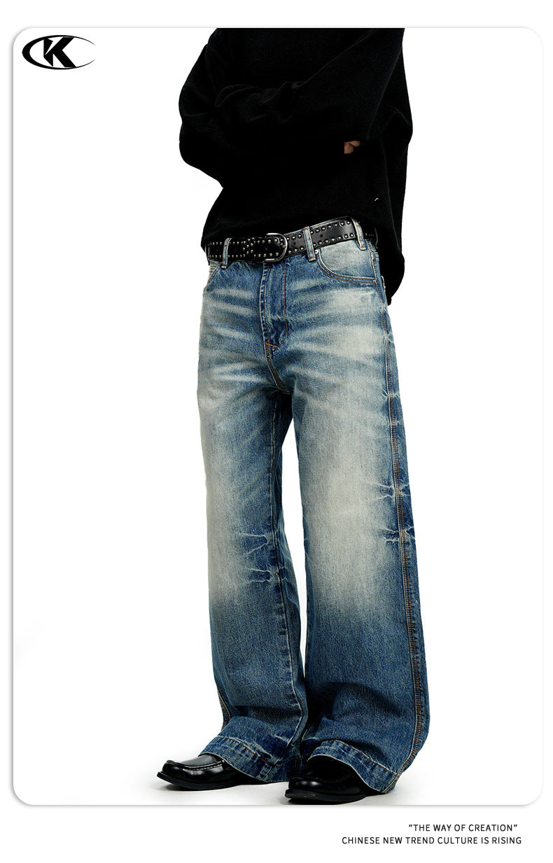 11KN Straight Wide Leg Retro Old Jeans