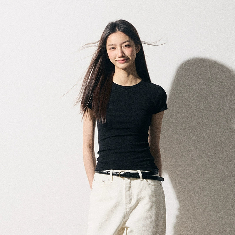 RPB BRAND Simple Fashion Front Shoulder Slim Waist Tee