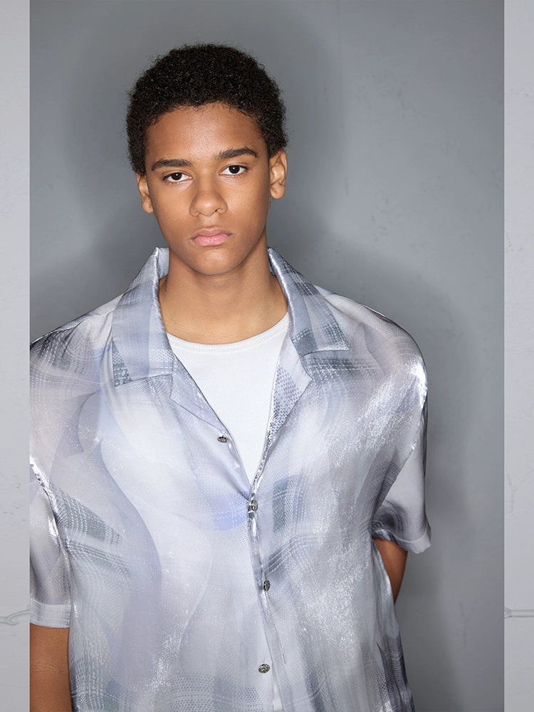 Rocawear Streamer Smudge Check Cuban Collar Short-sleeved Shirt