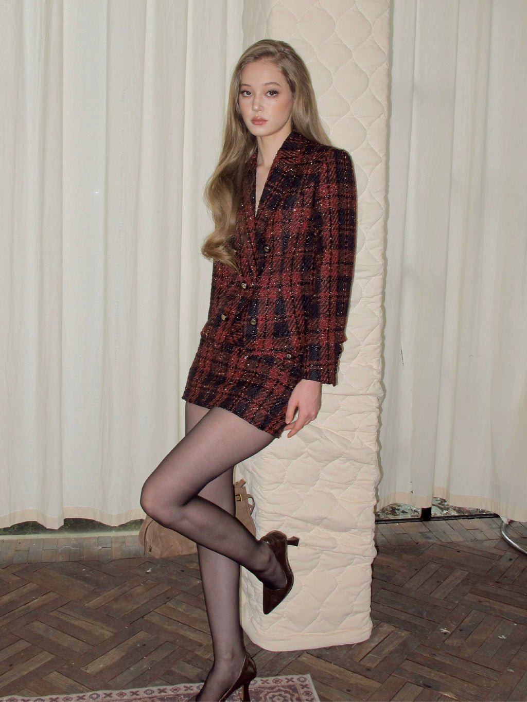 FINDYAWINGS Plaid Tweed Jacket Skirt Set