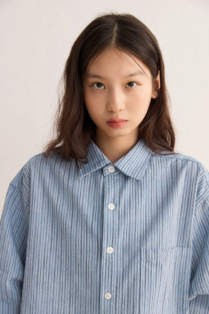 CARPEM Loose Simple Striped Retro Long Sleeve Shirt